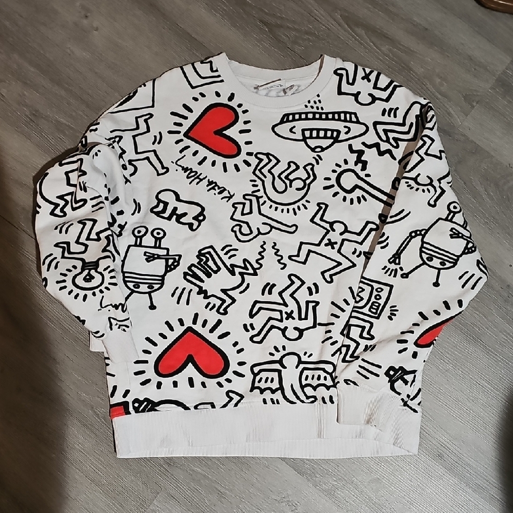 Vintage KEITH HARING Graphic White and Red Men's Sweater